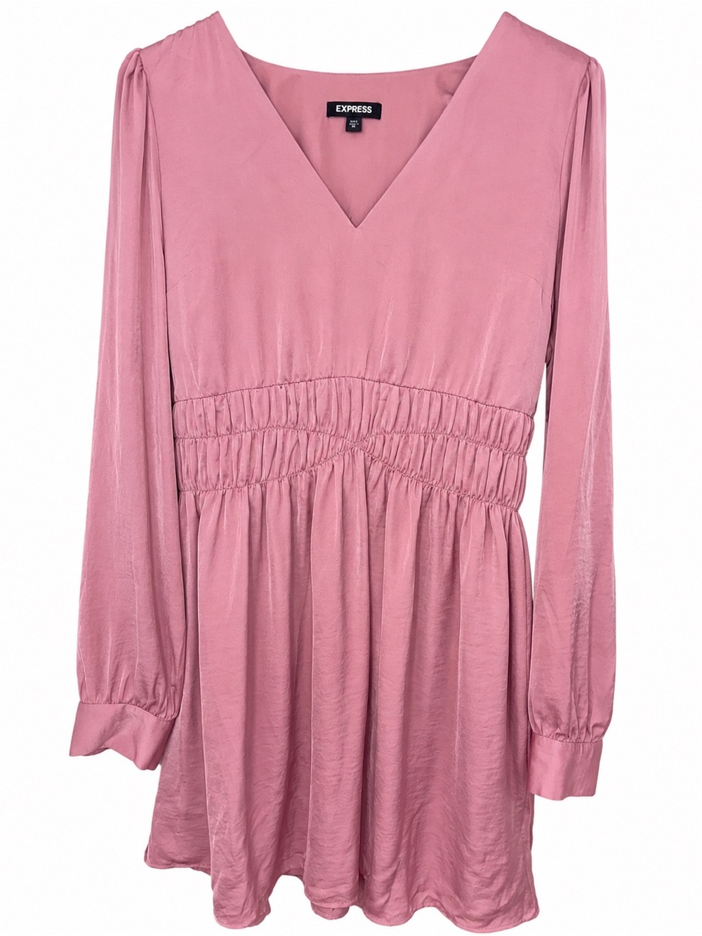 Long Sleeve V-Neck Smocked Waist Dress in Dusty Rose - Picture 2 of 5